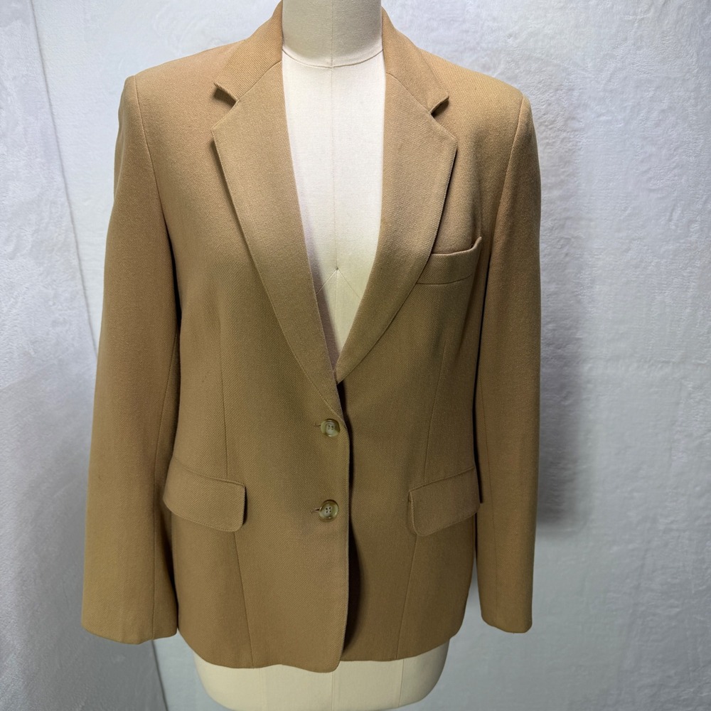 Chaus Womens 9/10 Vintage Wool Blend Blazer Jacket Camel Tan 3-Button *See Read